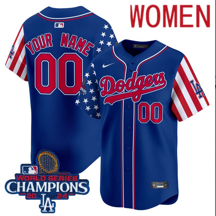 Women MLB Los Angeles Dodgers Custom American Style blue 2024 World Series Champions Limited Jersey